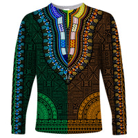 African Dashiki Long Sleeve Shirt With Tapa Pattern - Half Green and Gold - Wonder Print Shop
