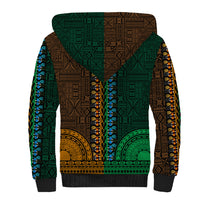 African Dashiki Sherpa Hoodie With Tapa Pattern - Half Green and Gold - Wonder Print Shop