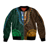African Dashiki Sleeve Zip Bomber Jacket With Tapa Pattern - Half Green and Gold - Wonder Print Shop