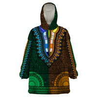 African Dashiki Wearable Blanket Hoodie With Tapa Pattern - Half Green and Gold - Wonder Print Shop