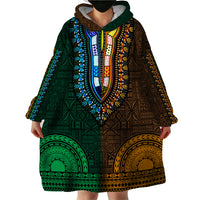 African Dashiki Wearable Blanket Hoodie With Tapa Pattern - Half Green and Gold - Wonder Print Shop