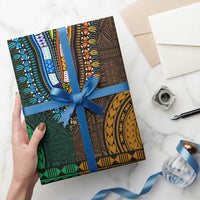 Green-gold Dashiki and Tapa Pattern Wrapping Paper Africa and Polynesia Together Culture - Wonder Print Shop