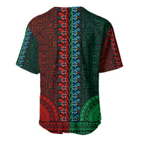African Dashiki Baseball Jersey With Tapa Pattern - Half Green and Red LT9 - Wonder Print Shop
