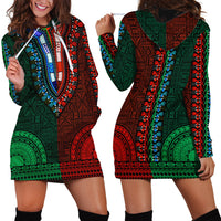 African Dashiki Hoodie Dress With Tapa Pattern - Half Green and Red - Wonder Print Shop