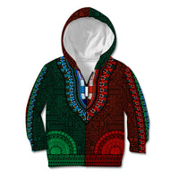 African Dashiki Kid Hoodie With Tapa Pattern - Half Green and Red - Wonder Print Shop