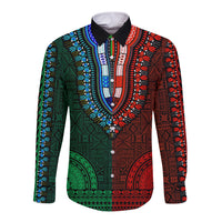 African Dashiki Long Sleeve Button Shirt With Tapa Pattern - Half Green and Red - Wonder Print Shop