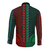 African Dashiki Long Sleeve Button Shirt With Tapa Pattern - Half Green and Red - Wonder Print Shop