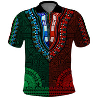 African Dashiki Polo Shirt With Tapa Pattern - Half Green and Red - Wonder Print Shop