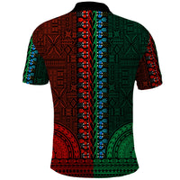 African Dashiki Polo Shirt With Tapa Pattern - Half Green and Red - Wonder Print Shop