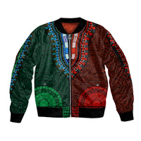 African Dashiki Sleeve Zip Bomber Jacket With Tapa Pattern - Half Green and Red - Wonder Print Shop