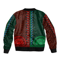 African Dashiki Sleeve Zip Bomber Jacket With Tapa Pattern - Half Green and Red - Wonder Print Shop