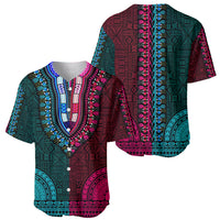 African Dashiki Baseball Jersey With Tapa Pattern - Half Teal and Pink LT9 - Wonder Print Shop