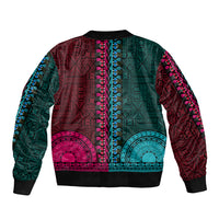 African Dashiki Bomber Jacket With Tapa Pattern - Half Teal and Pink LT9 - Wonder Print Shop