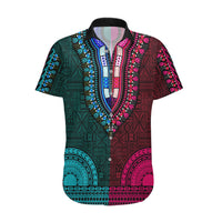 African Dashiki Hawaiian Shirt With Tapa Pattern - Half Teal and Pink - Wonder Print Shop