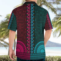 African Dashiki Hawaiian Shirt With Tapa Pattern - Half Teal and Pink - Wonder Print Shop