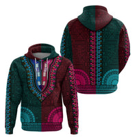 African Dashiki Hoodie With Tapa Pattern - Half Teal and Pink - Wonder Print Shop