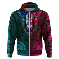 African Dashiki Hoodie With Tapa Pattern - Half Teal and Pink - Wonder Print Shop