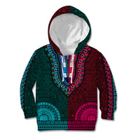 African Dashiki Kid Hoodie With Tapa Pattern - Half Teal and Pink - Wonder Print Shop