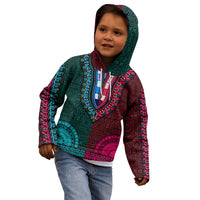 African Dashiki Kid Hoodie With Tapa Pattern - Half Teal and Pink - Wonder Print Shop