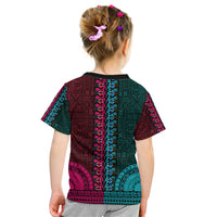 African Dashiki Kid T Shirt With Tapa Pattern - Half Teal and Pink - Wonder Print Shop