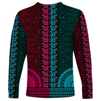 African Dashiki Long Sleeve Shirt With Tapa Pattern - Half Teal and Pink - Wonder Print Shop
