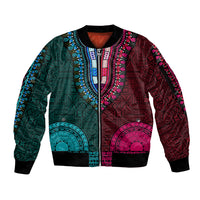 African Dashiki Sleeve Zip Bomber Jacket With Tapa Pattern - Half Teal and Pink - Wonder Print Shop