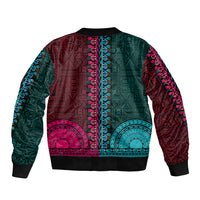 African Dashiki Sleeve Zip Bomber Jacket With Tapa Pattern - Half Teal and Pink - Wonder Print Shop