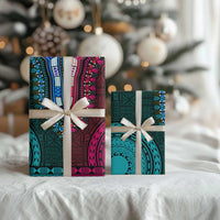 Teal-pink Dashiki and Tapa Pattern Wrapping Paper Africa and Polynesia Together Culture - Wonder Print Shop