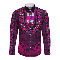 African Dashiki Long Sleeve Button Shirt With Tapa Pattern - Pink - Wonder Print Shop