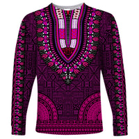 African Dashiki Long Sleeve Shirt With Tapa Pattern - Pink - Wonder Print Shop