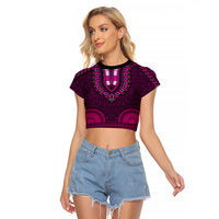African Dashiki Raglan Cropped T Shirt With Tapa Pattern - Pink - Wonder Print Shop