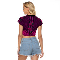 African Dashiki Raglan Cropped T Shirt With Tapa Pattern - Pink - Wonder Print Shop