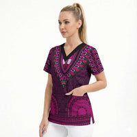 Pink Dashiki and Tapa Pattern Scrub Top Africa-Polynesia Together Culture