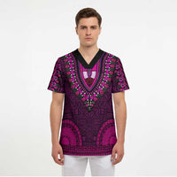 Pink Dashiki and Tapa Pattern Scrub Top Africa-Polynesia Together Culture