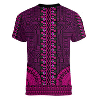African Dashiki Women V Neck T Shirt With Tapa Pattern - Pink - Wonder Print Shop