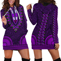 African Dashiki Hoodie Dress With Tapa Pattern - Purple - Wonder Print Shop
