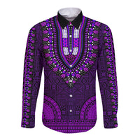 African Dashiki Long Sleeve Button Shirt With Tapa Pattern - Purple - Wonder Print Shop