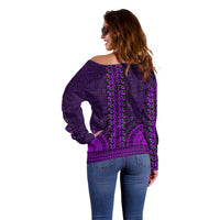 African Dashiki Off Shoulder Sweater With Tapa Pattern - Purple - Wonder Print Shop