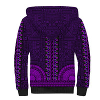 Purple dashiki hoodie with tapa-pattern back and black hem