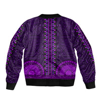 African Dashiki Sleeve Zip Bomber Jacket With Tapa Pattern - Purple - Wonder Print Shop