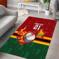 Zimbabwe Cricket Custom Area Rug The Chevrons Cricket Ball Fire - Wonder Print Shop