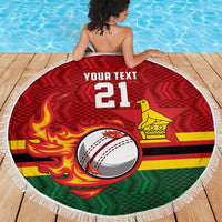 Zimbabwe Cricket Custom Beach Blanket The Chevrons Cricket Ball Fire - Wonder Print Shop