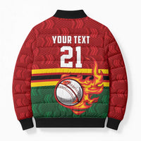 Zimbabwe Cricket Custom Bomber Puffer Jacket The Chevrons Cricket Ball Fire - Wonder Print Shop