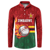Zimbabwe Cricket Custom Button Sweatshirt The Chevrons Cricket Ball Fire - Wonder Print Shop