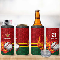 Zimbabwe Cricket Custom 4 in 1 Can Cooler Tumbler The Chevrons Cricket Ball Fire - Wonder Print Shop