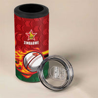 Zimbabwe Cricket Custom 4 in 1 Can Cooler Tumbler The Chevrons Cricket Ball Fire - Wonder Print Shop