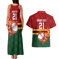 Zimbabwe Cricket Custom Couples Matching Tank Maxi Dress and Hawaiian Shirt The Chevrons Cricket Ball Fire - Wonder Print Shop