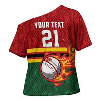 Zimbabwe Cricket Custom Cross Shoulder Shirt The Chevrons Cricket Ball Fire - Wonder Print Shop
