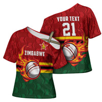 Zimbabwe Cricket Custom Cross Shoulder Shirt The Chevrons Cricket Ball Fire - Wonder Print Shop
