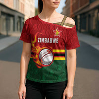 Zimbabwe Cricket Custom Cross Shoulder Shirt The Chevrons Cricket Ball Fire - Wonder Print Shop